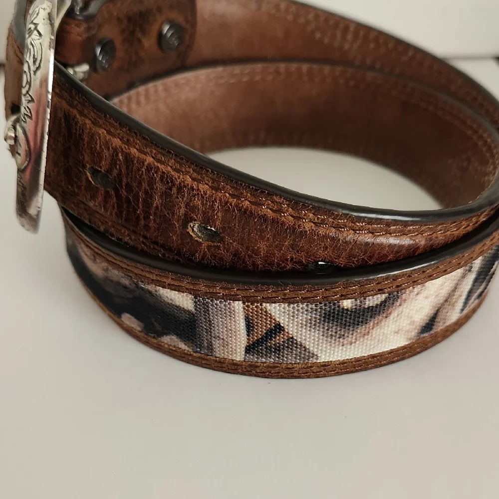 Ariat Camo Brown Leather Belt with Silver Buckle 28